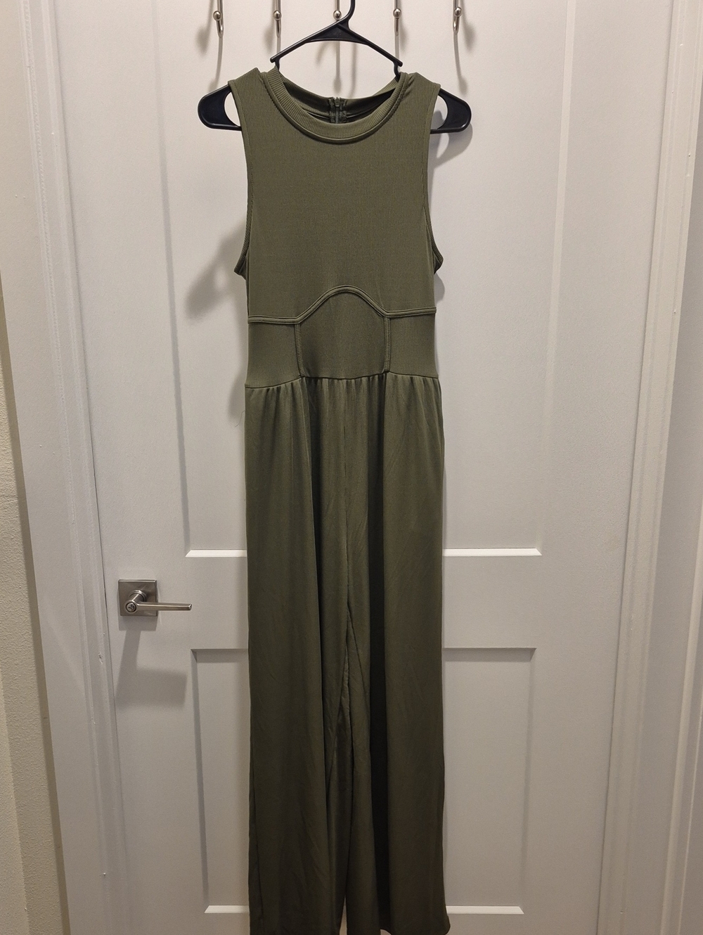 Cider Olive Green Sleeveless Wide-Leg Jumpsuit